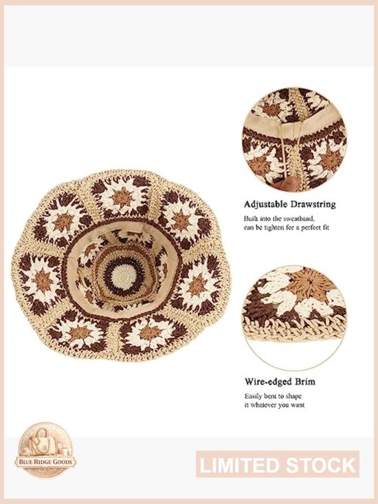 Multicolor Floral Crochet Straw Sun Hat Foldable Wide Brim Bucket Hat main image 4